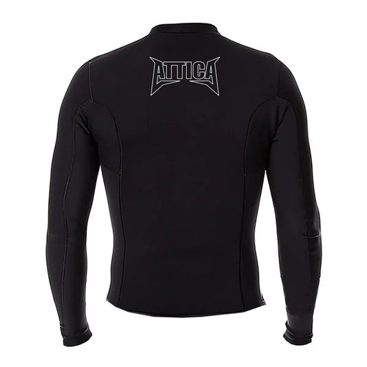 Black long-sleeve shirt with a brand logo on the back against a white SHED NINE background