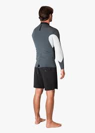 Person wearing a gray and black wetsuit with white accents on a plain background - shed nine