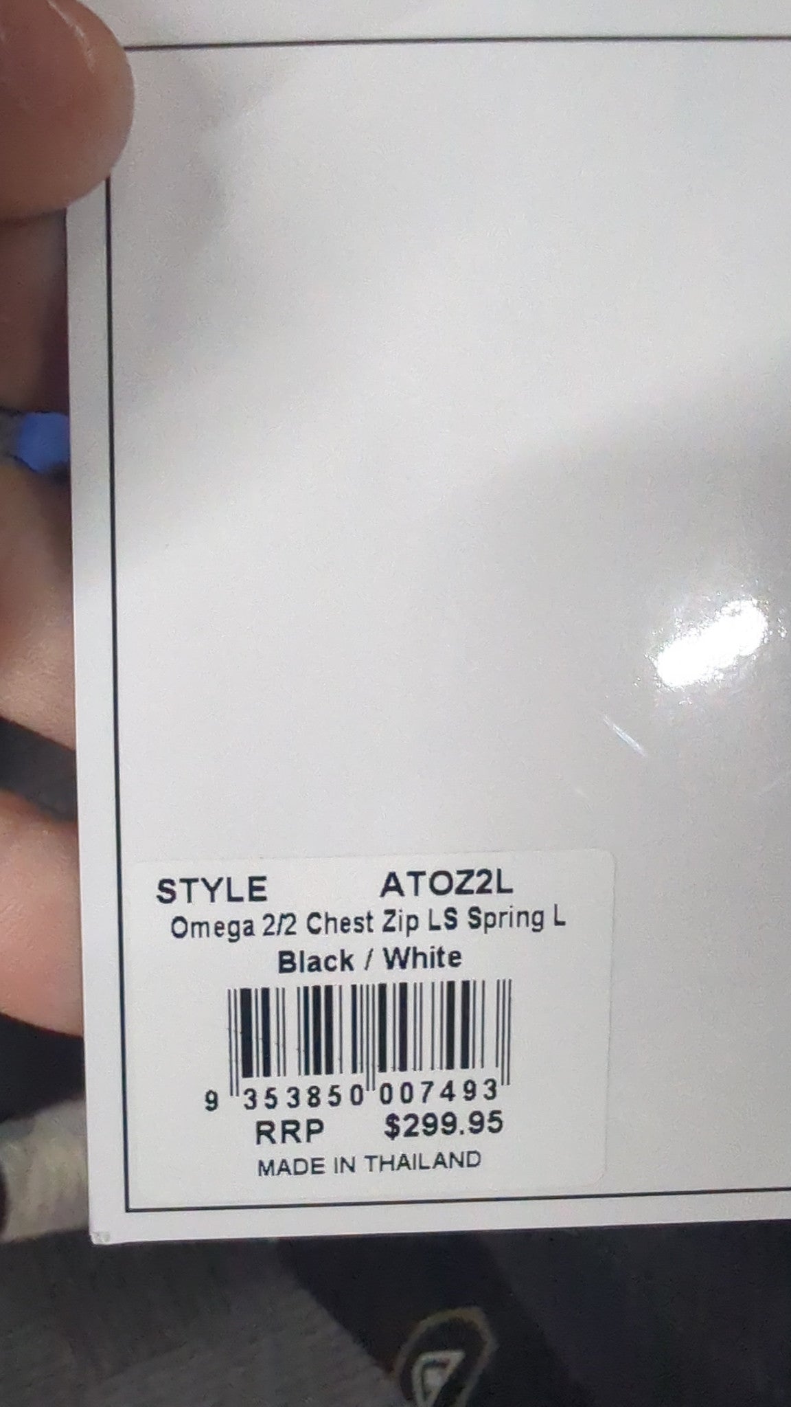 Original Attica Omega ATOZ2L Black/White garment label showing barcode 9353850007493