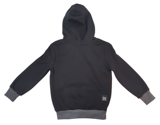 Black hoodie with gray cuffs and hem on a white background