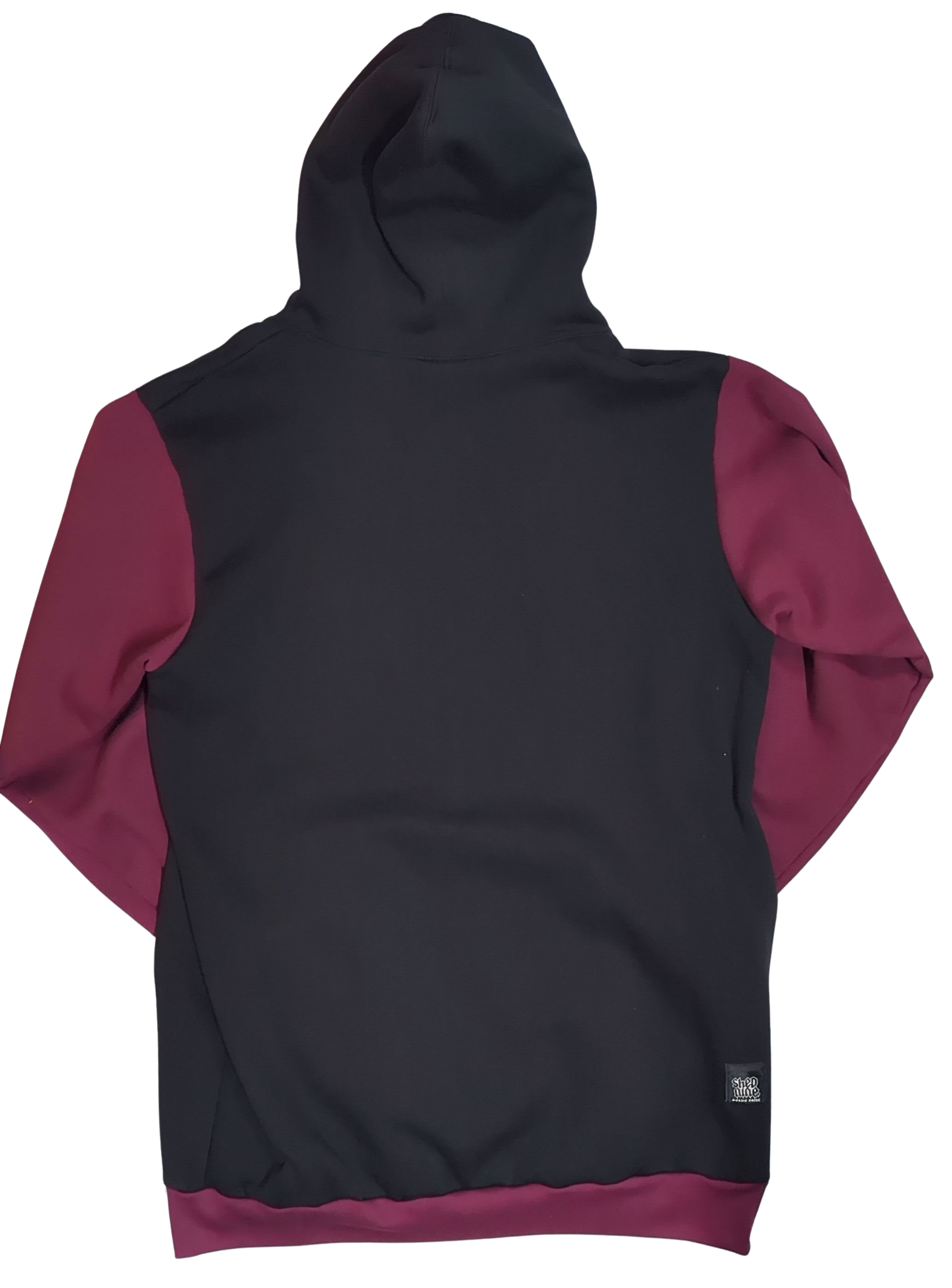 Black and maroon hoodie on a white background