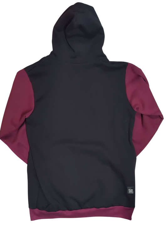 Black and maroon hoodie on a white background