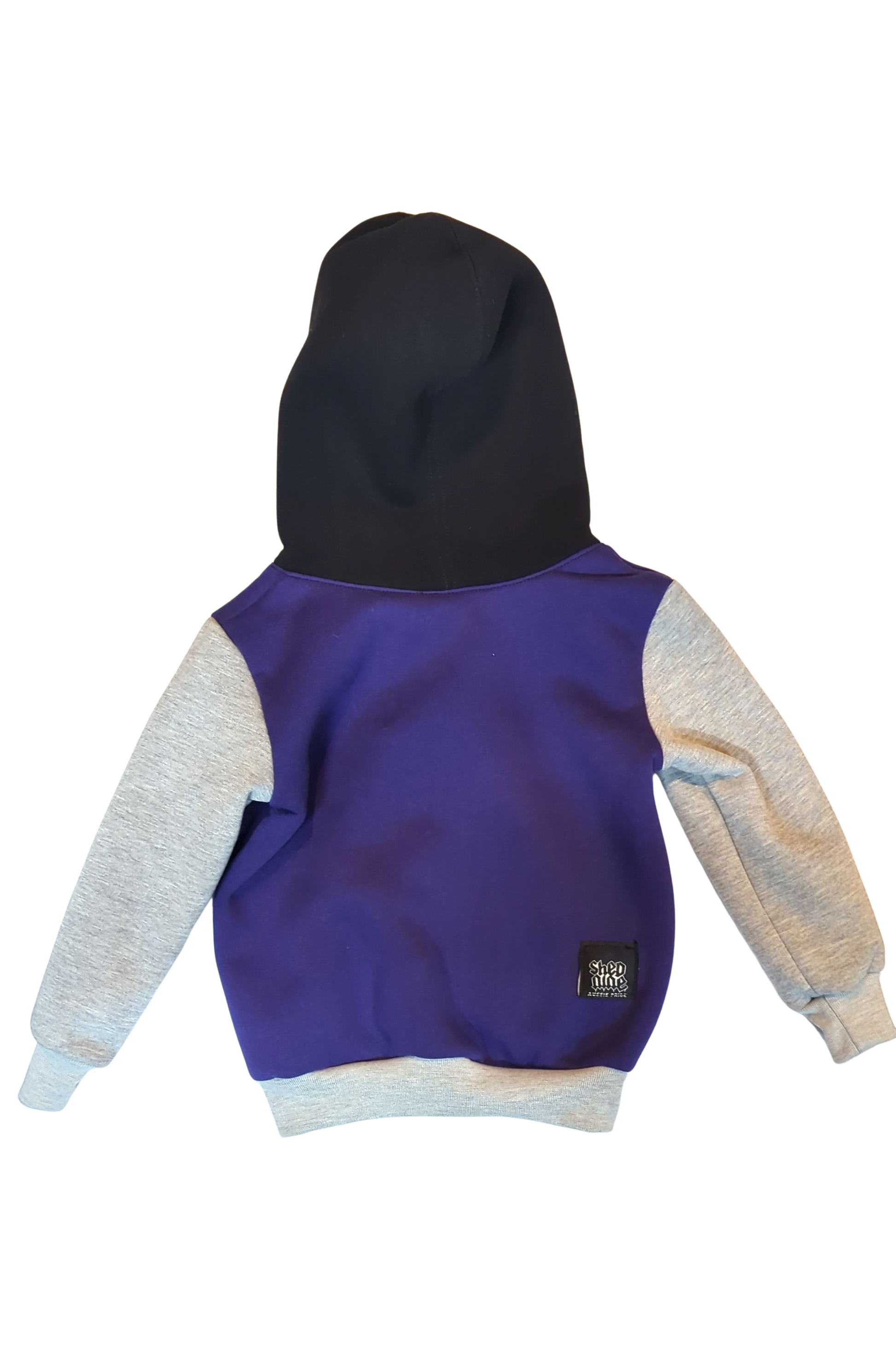 Purple hoodie with gray sleeves on a white background