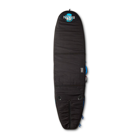 Balin Export Longboard Cover, black exterior panel with blue details and carry handle