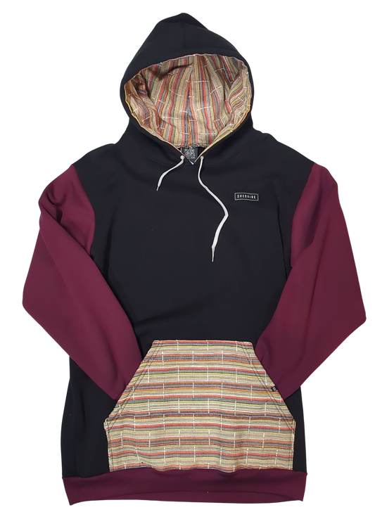 Hoodie with plaid interior and pocket on a white background