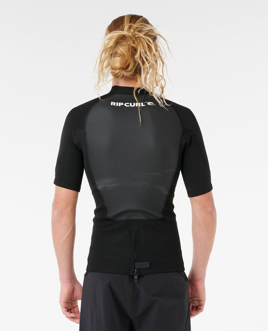 Rip Curl Omega 1.5mm Short Sleeve Wetsuit Jacket - Black, back view