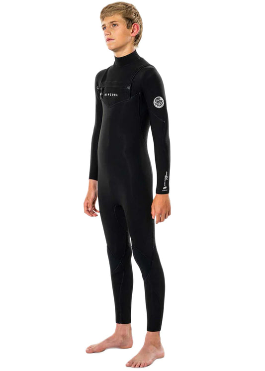 Rip Curl Junior Dawn Patrol 4/3GB Chest Zip Steamer Wetsuit in Black left side shed nine