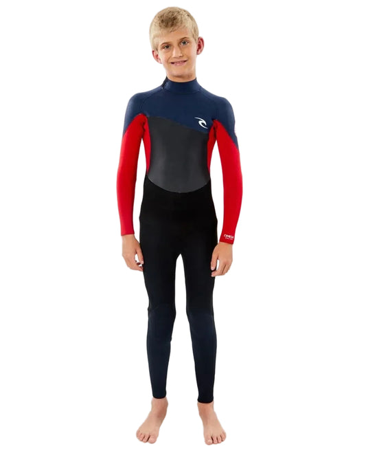 Rip Curl junior slate 4/3mm back zip steamer wetsuit front view shed nine