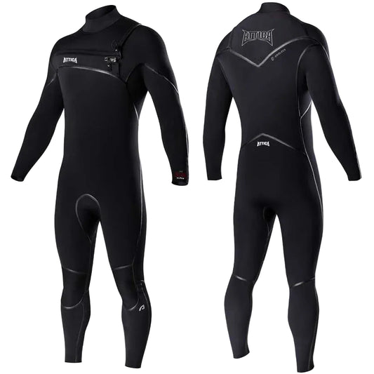 Black wetsuit shown from front and back on a white background shed nine