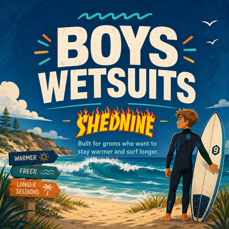 Boys wetsuits, boys steamers and spring suits available at Shed Nine