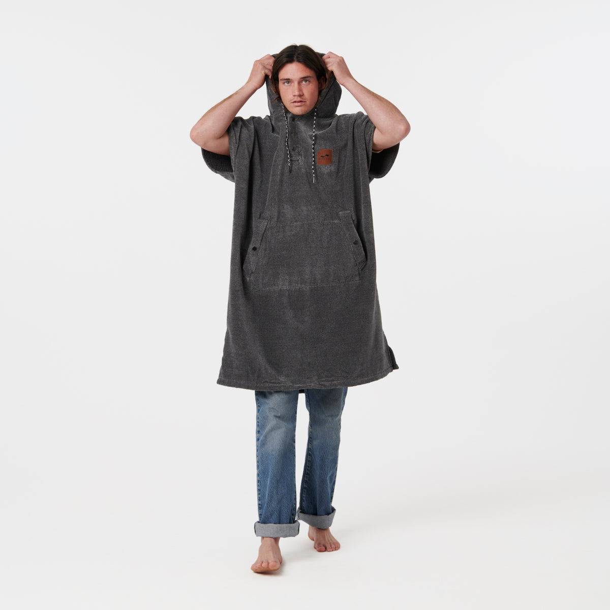 Slowtide The Digs changing poncho in Heather Grey, front view