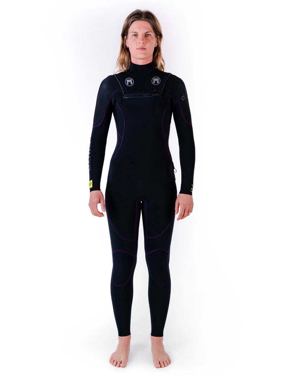 Person wearing a black wetsuit on a white background shed nine