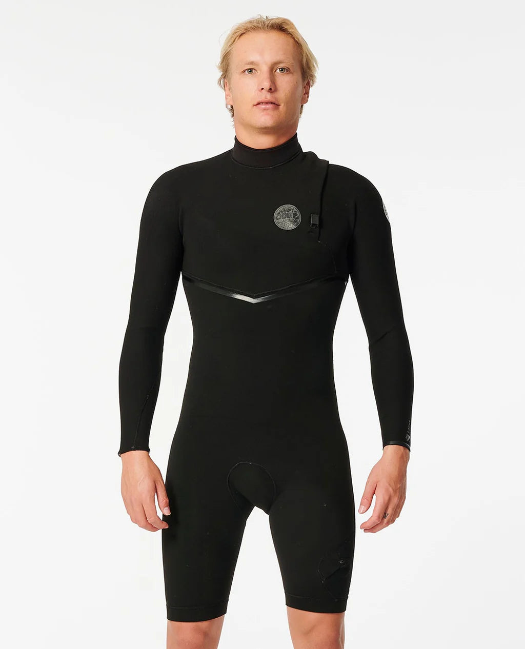 Person wearing a black wetsuit on a white background shed nine