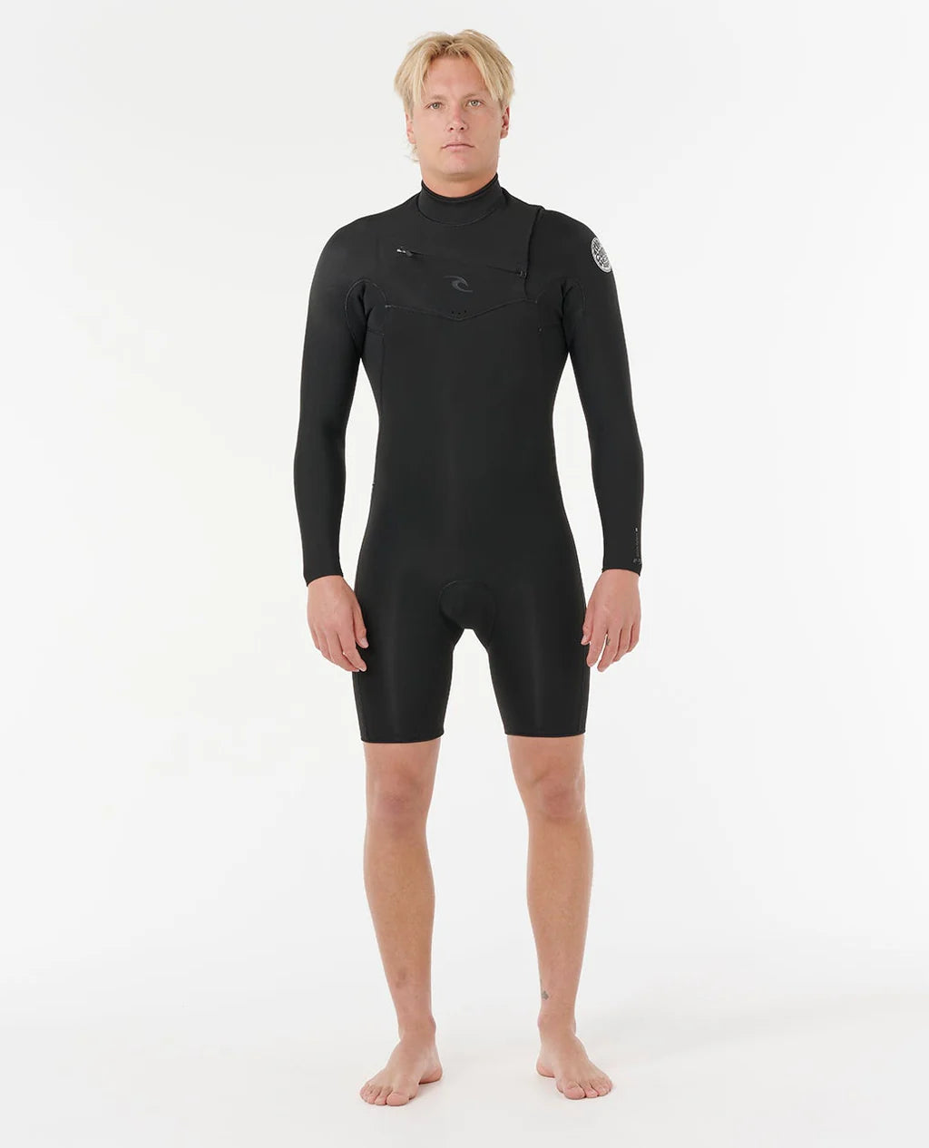 Person wearing a black wetsuit on a white background shed nine