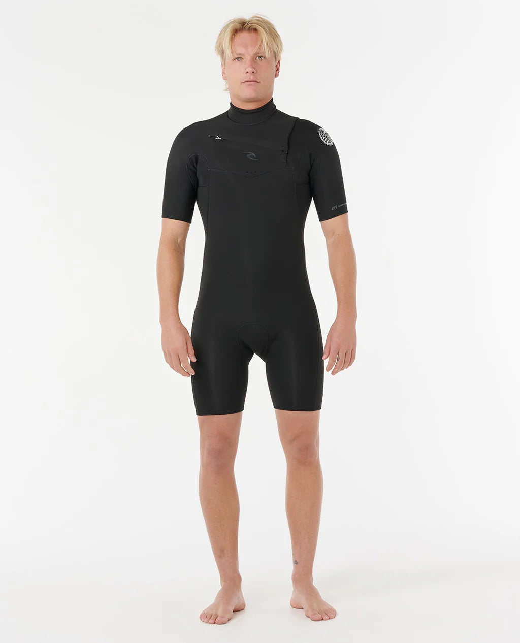 Person wearing a black wetsuit on a white background shed nine