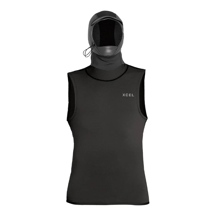Black sleeveless wetsuit with hood on a white background shed nine