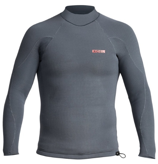 Gray long-sleeve shirt with a brand logo on a white background