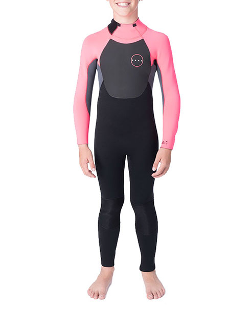 Person wearing a black and pink wetsuit on a white background shed nine