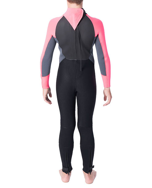 Person wearing a black and pink wetsuit on a white background shed nine