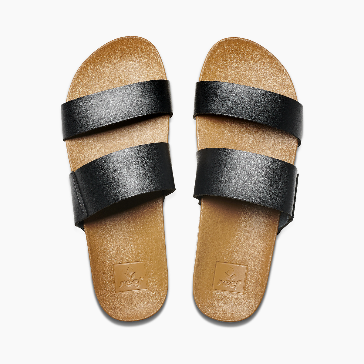 Reef Cushion Bounce Vista Black Natural slides with leaf Reef heel logo – product photo