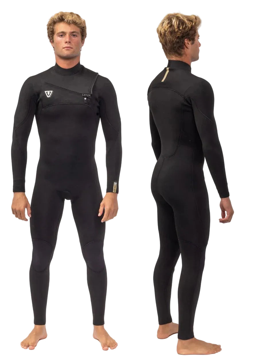 Black wetsuit worn by a model on a white background SHED NINE