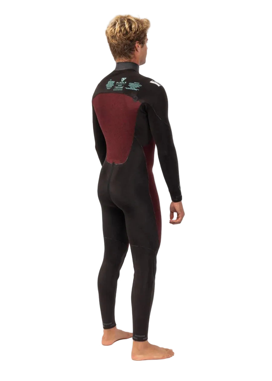 Person wearing a black and red wetsuit on a white background SHED NINE