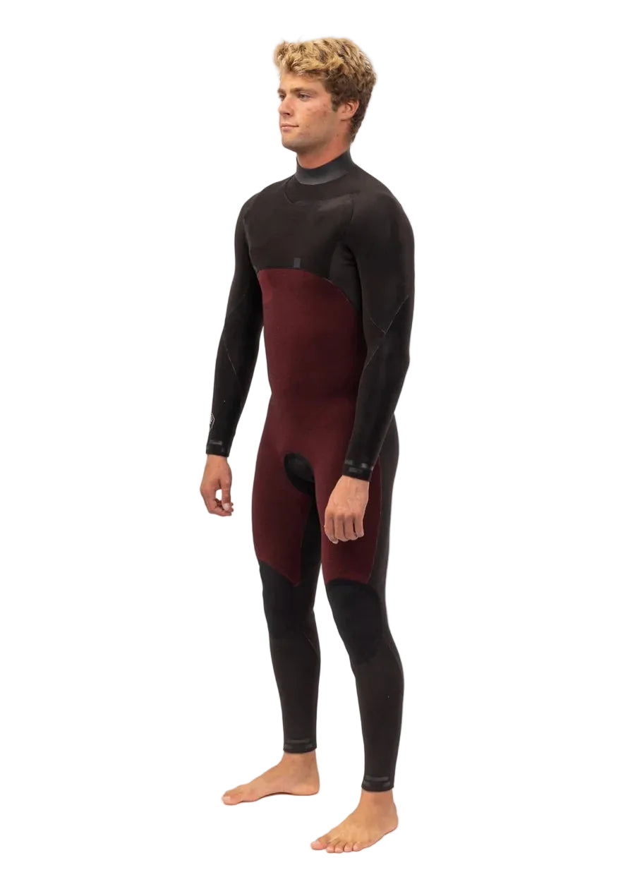 Man wearing a black and red wetsuit on a white background SHED NINE