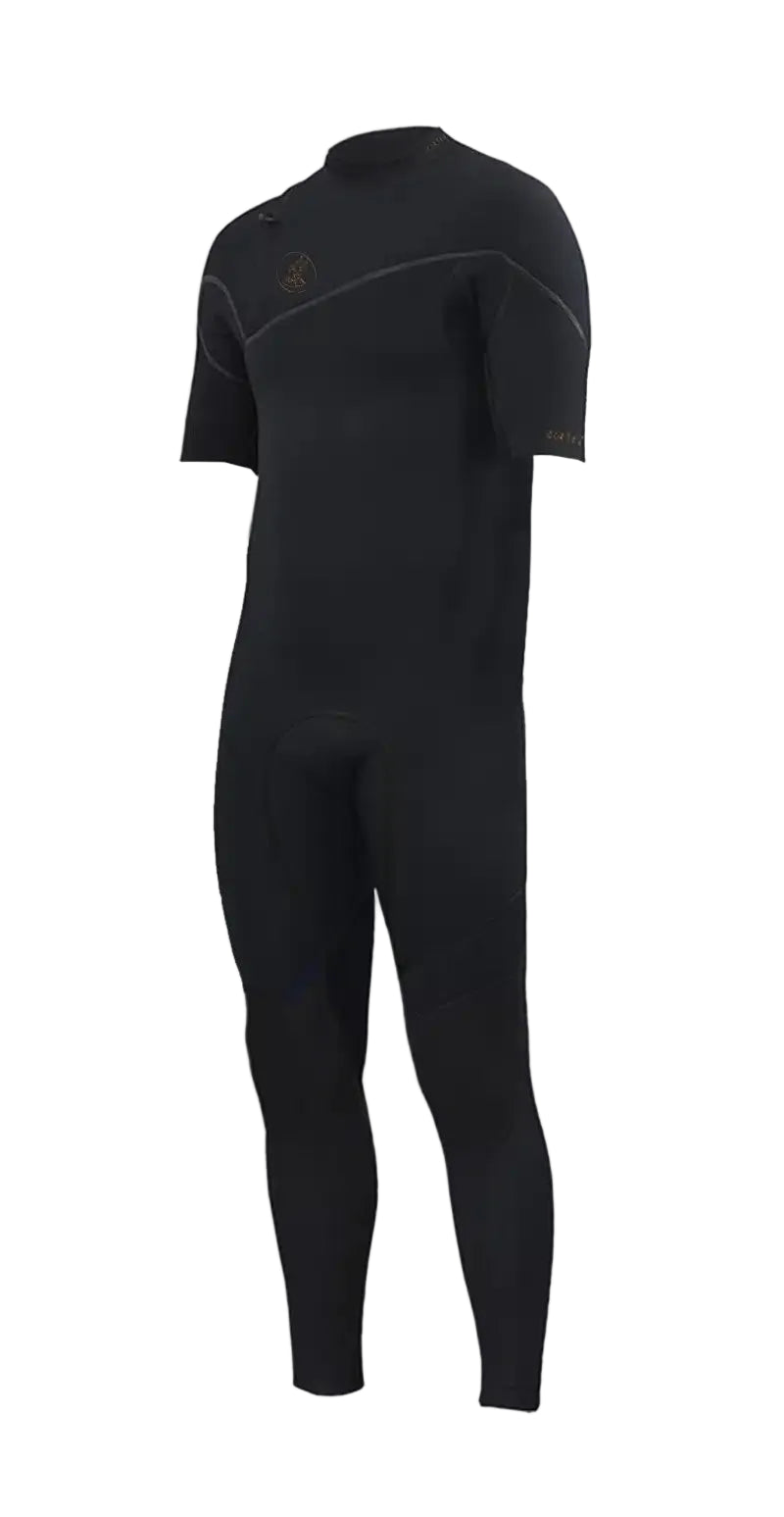 Black wetsuit with short sleeves on a white background SHED NINE