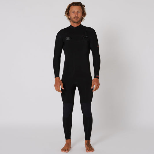 Mens Double Black Chest Zip Steamer - 3/2mm - Shed Nine