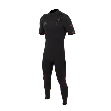 Mens Double Black Chest Zip Short Arm Steamer - 2/2mm - Shed Nine