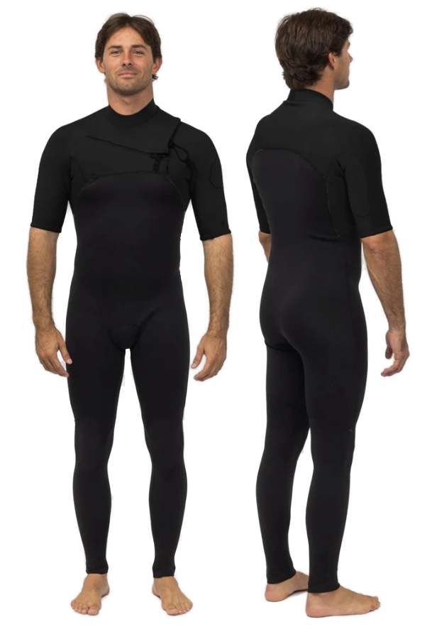 Black wetsuit worn by a person on a white background - Shed Nine