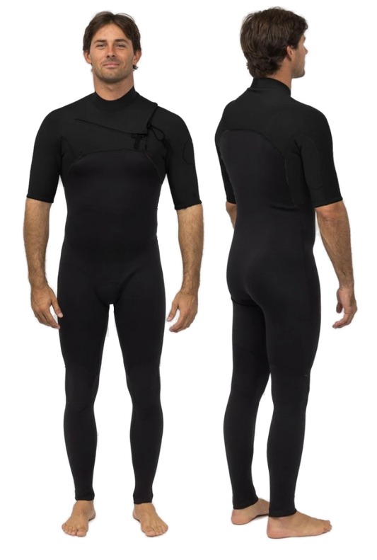 Black wetsuit worn by a person on a white background - Shed Nine