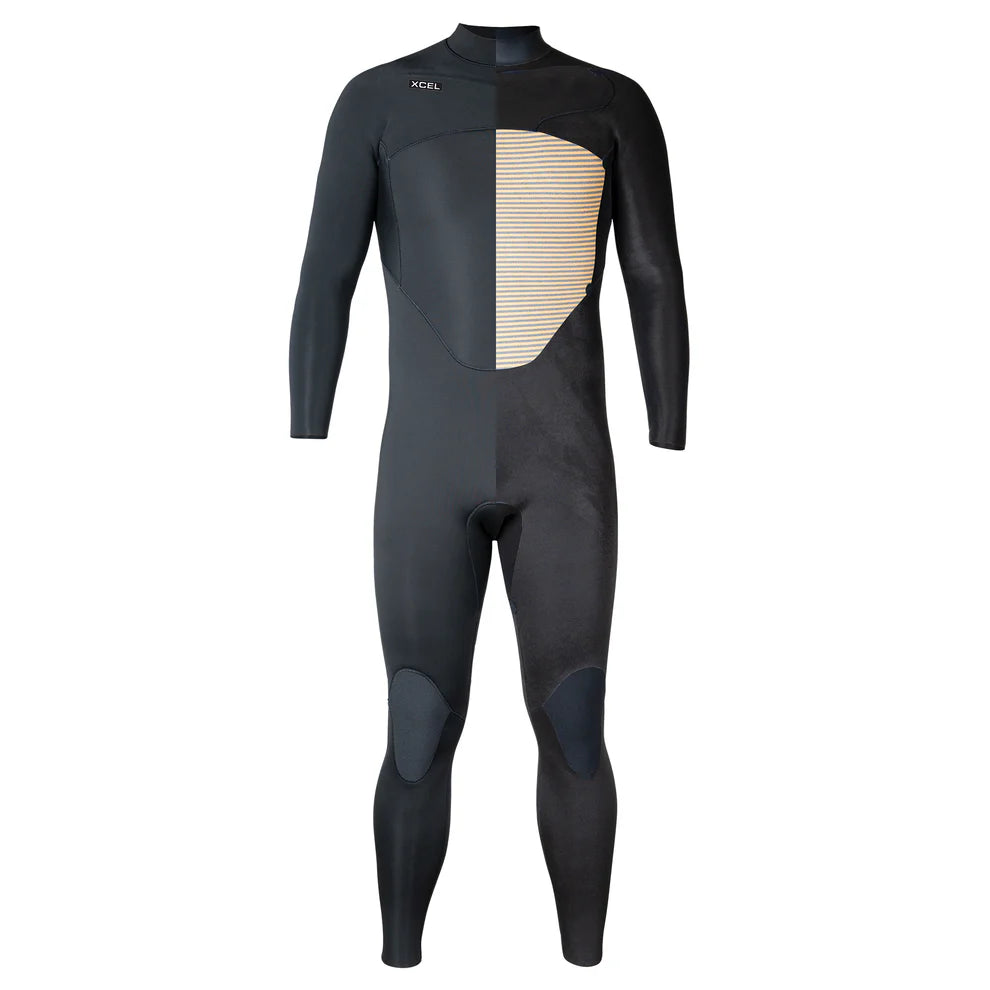 Black and gray wetsuit with a stripe on a white background