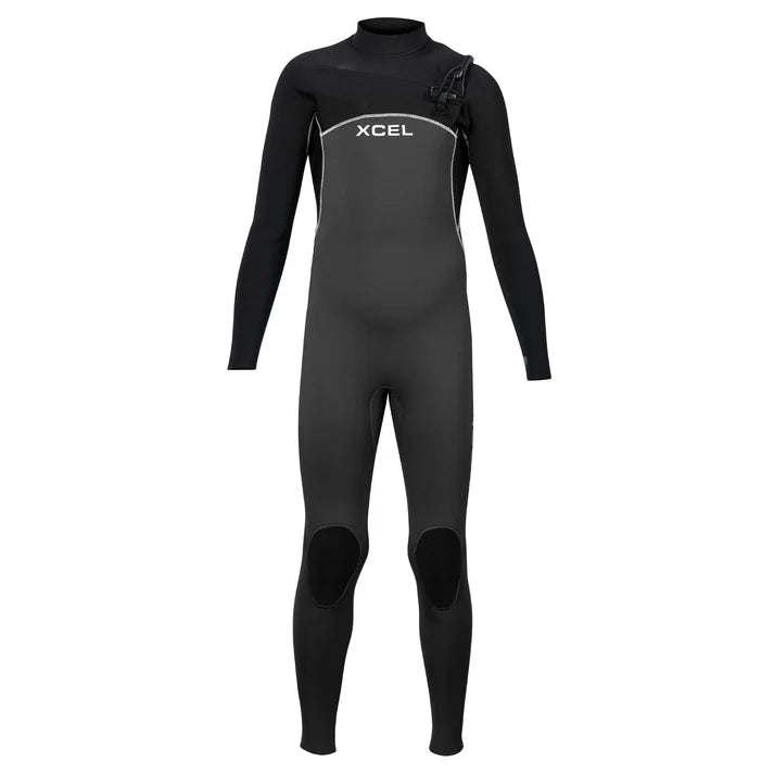 Xcel Youth Comp 4/3mm Chest Zip Steamer Wetsuit in Graphite/Black shed nine