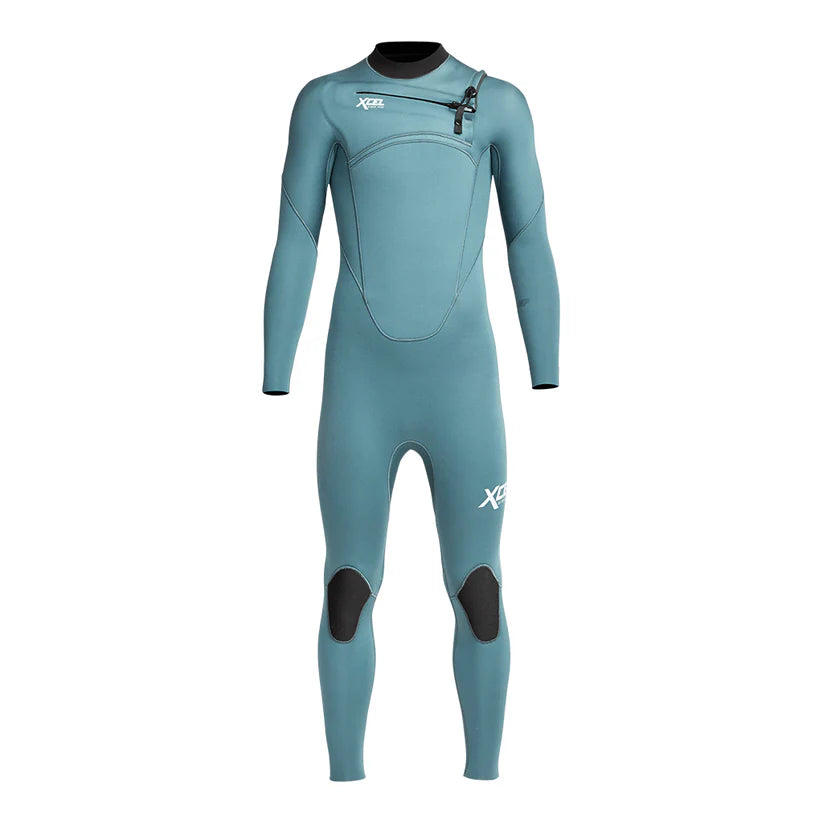Blue wetsuit with black accents on a white background shed nine