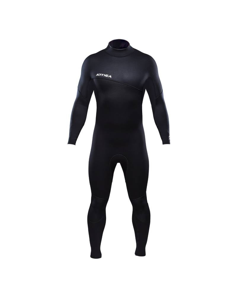 Front view of Attica Delta 3/2 Steamer Wetsuit in black and white shed nine