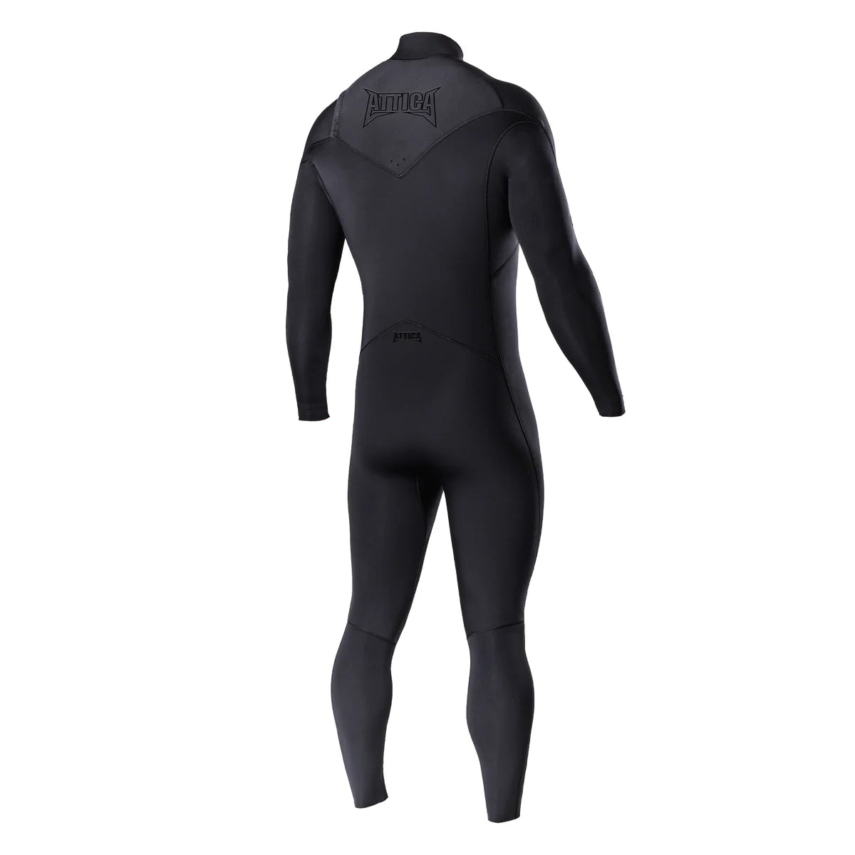 Back view of Attica Omega Chest Zip 3/2mm Steamer Wetsuit in Black Noir shed nine