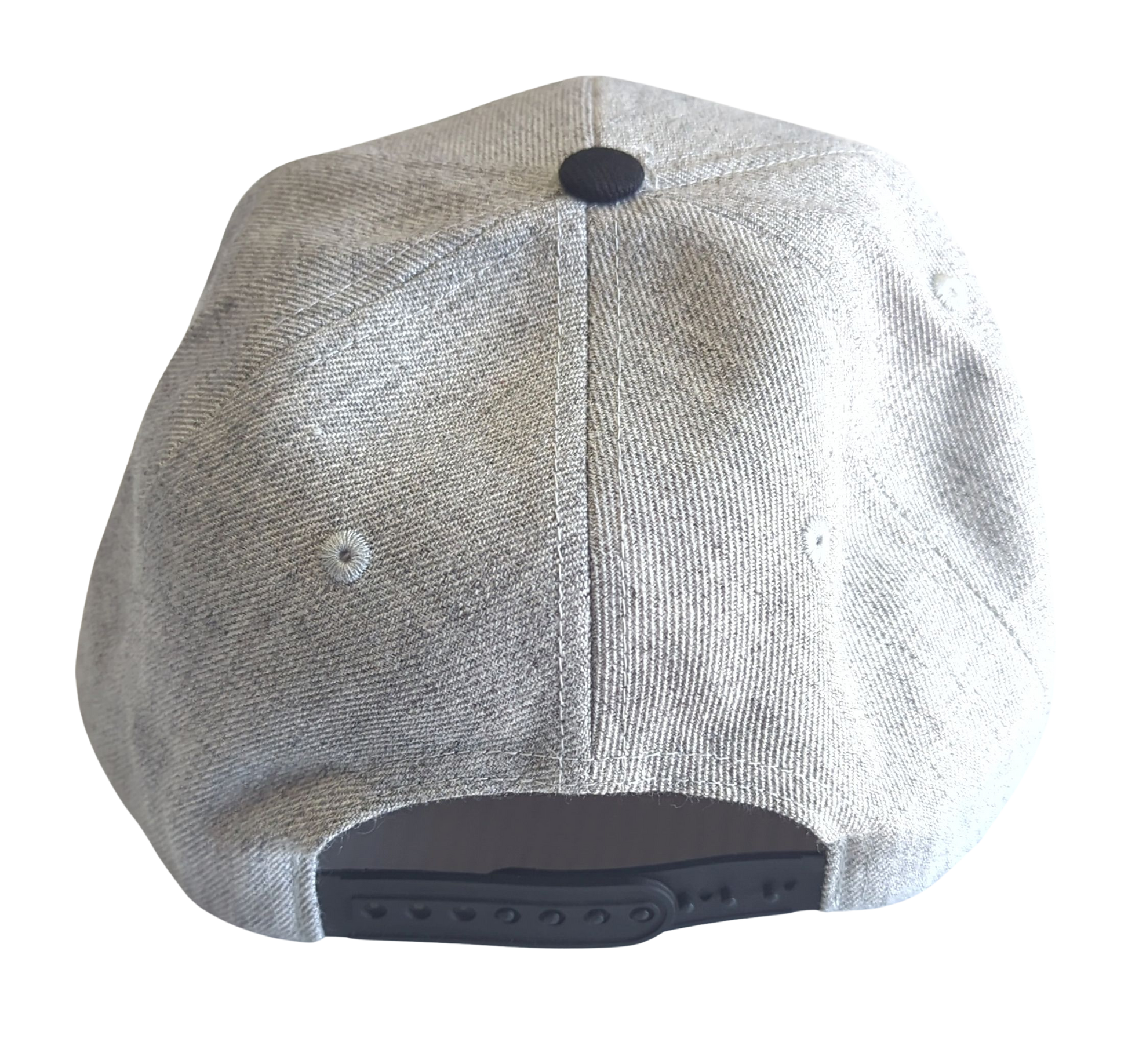 Gray cap with a black brim on a white background