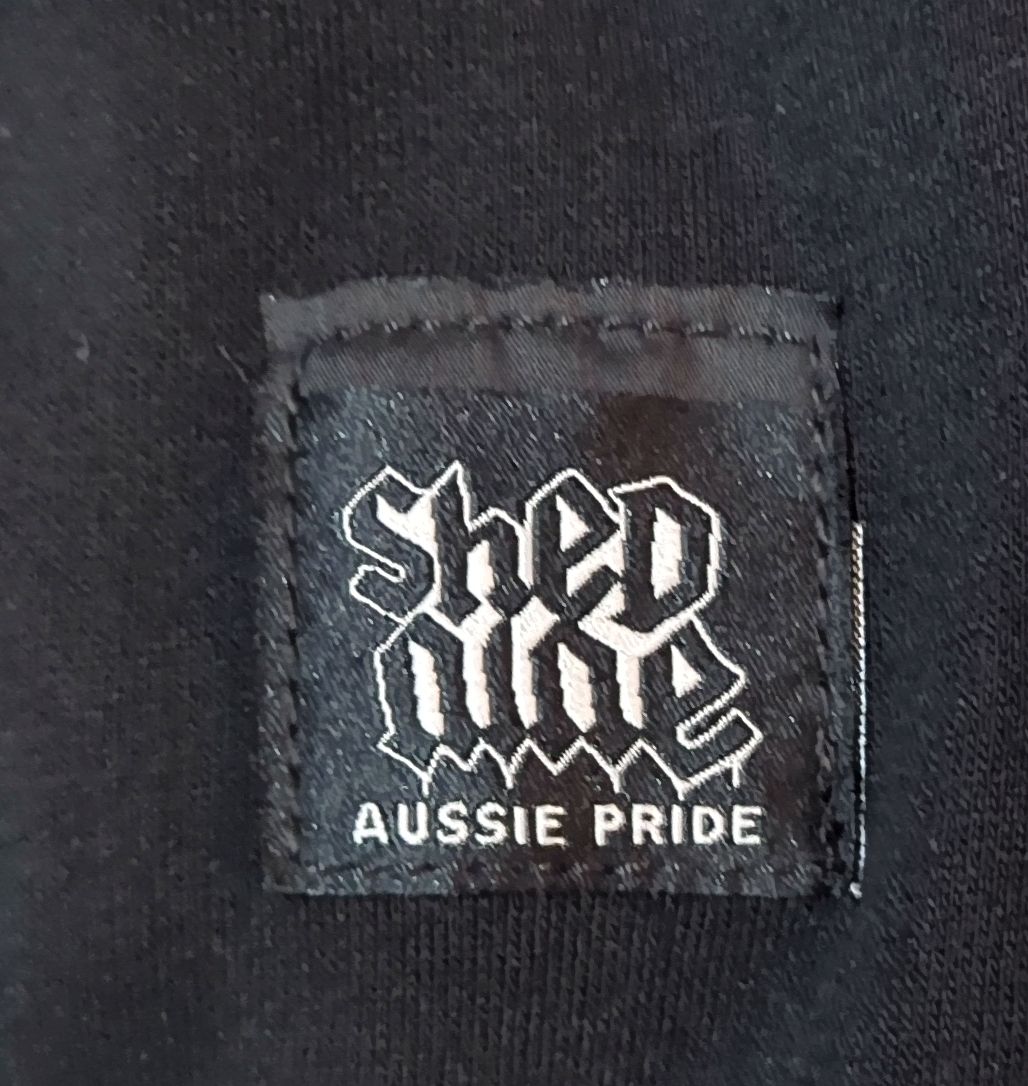 Label with 'Shed Dice' and 'Aussie Pride' text on a black background