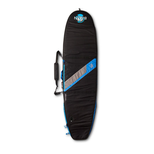 Balin Export Longboard Cover, black exterior with blue panels and carry handle