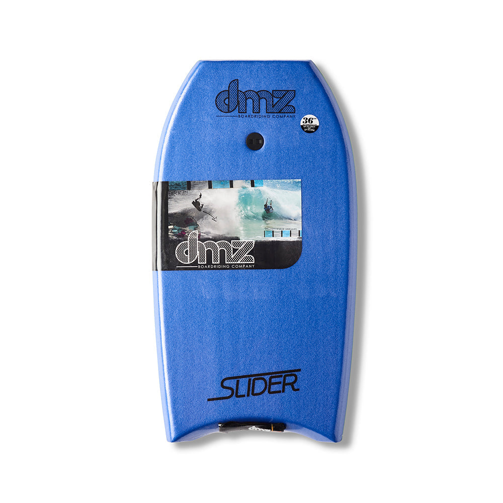 DMZ Slider Bodyboard, blue deck view with DMZ graphic