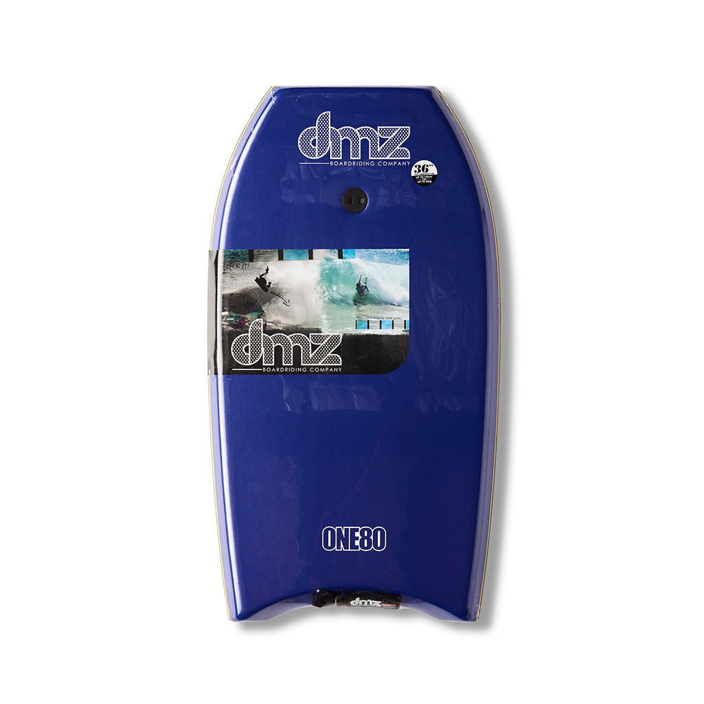 DMZ ONE80 Bodyboard, blue deck view with DMZ graphic