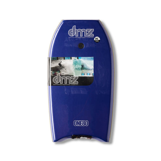 DMZ ONE80 Bodyboard, blue deck view with DMZ graphic