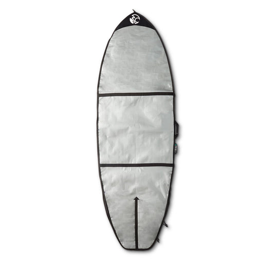 Balin UTE SUP Cover, silver side with black cross straps and fin opening