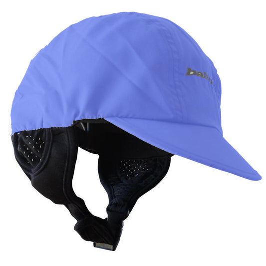 Balin Surf Cap, blue surf cap with brim, black ear panels and chin strap