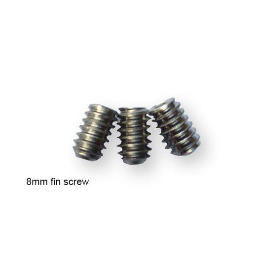 ACME 8mm fin-plug hex grub screws, close-up