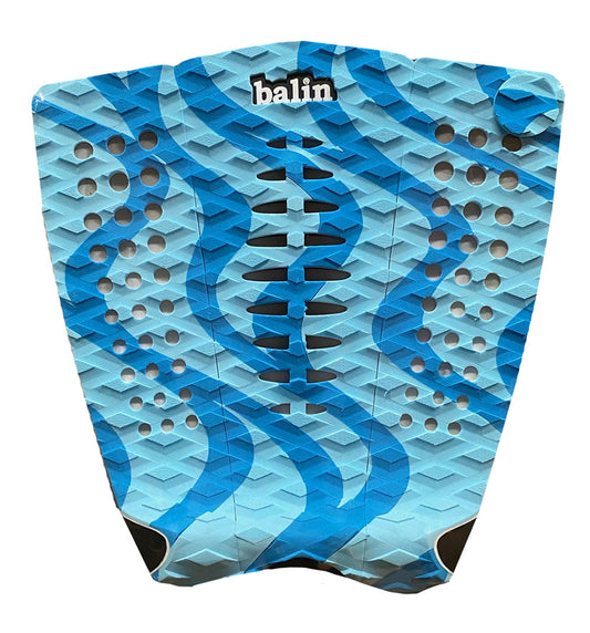 Balin Vibration 3-Piece Deck Grip, top view of blue patterned traction pad