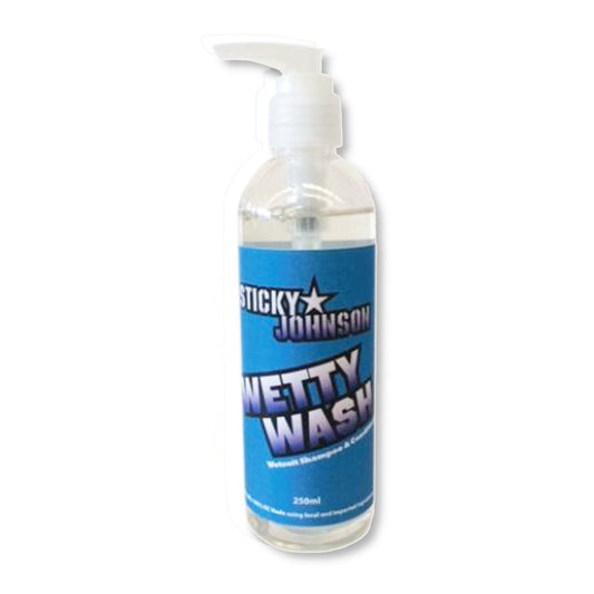 Sticky Johnson Wetty Wash, front of labelled pump bottle