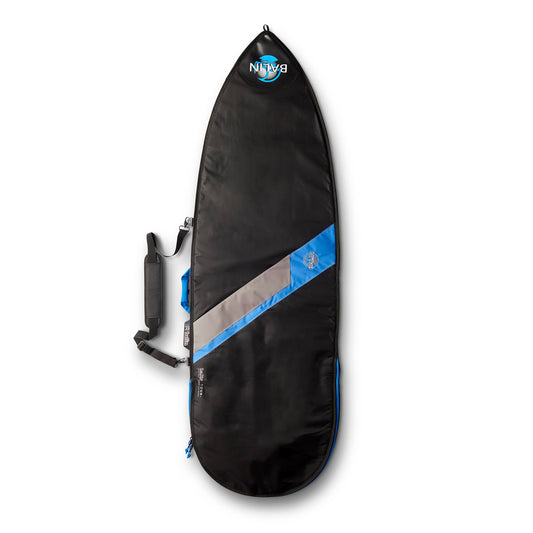 Balin Tour Bigboy / Fun Board Cover, black exterior with blue diagonal panels and carry handle