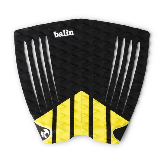 Balin Little Gripper 2-Piece Deck Grip, black two-piece deck pad with yellow striped tail section